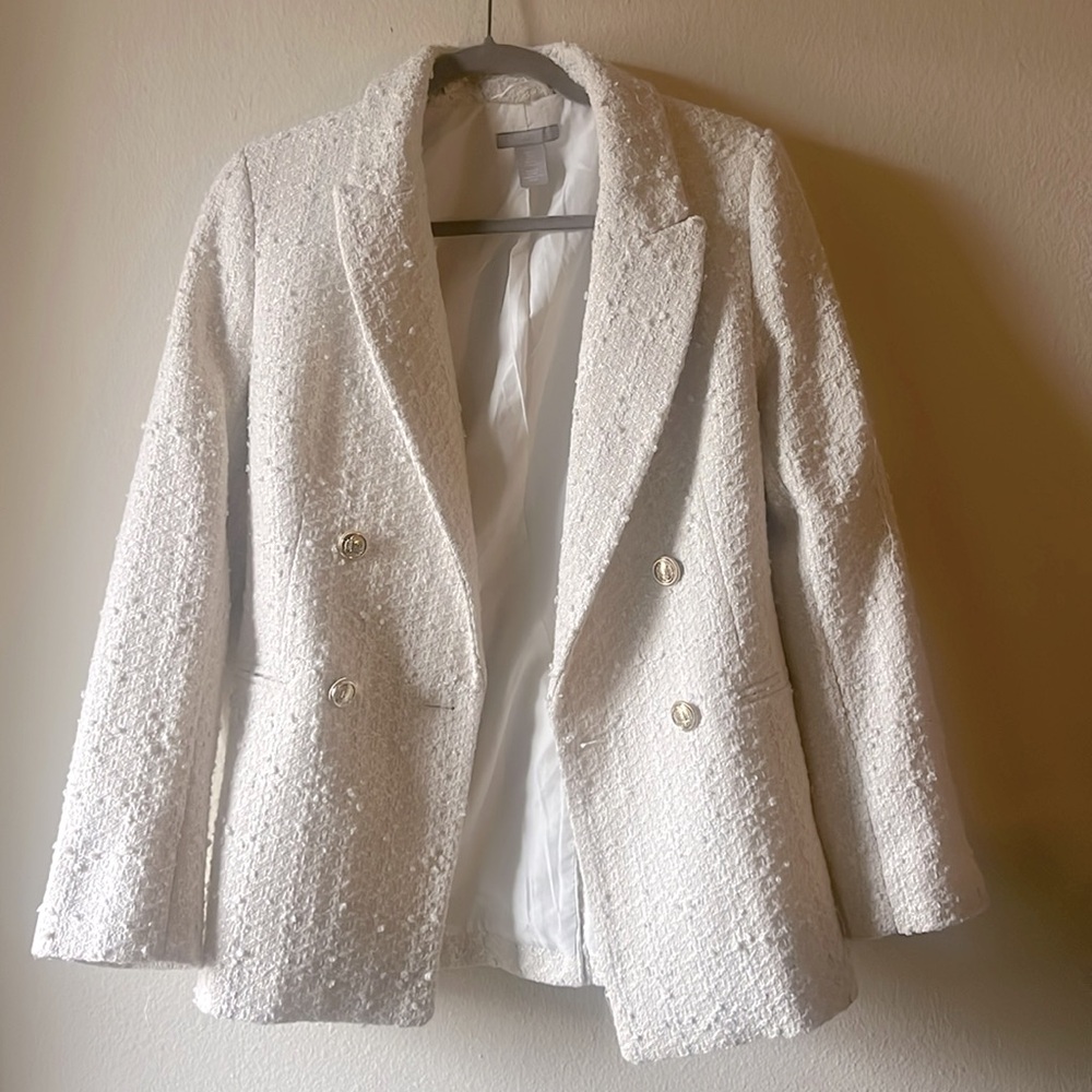 H&M Off White Textured Blazer XS